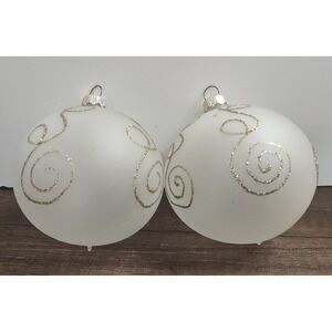 Vintage Rauch Mercury Glass Christmas Ornament Set Gold Glitter Spiral Flourish